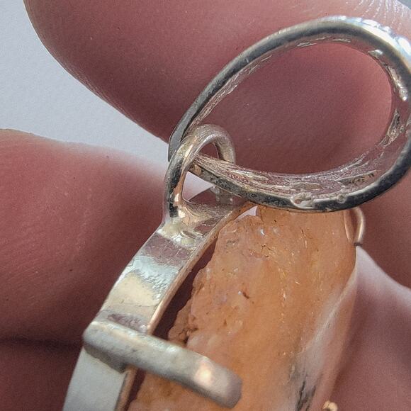 Sterling Silver Pendants Necklace with Handmade Peach Stalactite Slice Jewelry - Picture 8 of 10